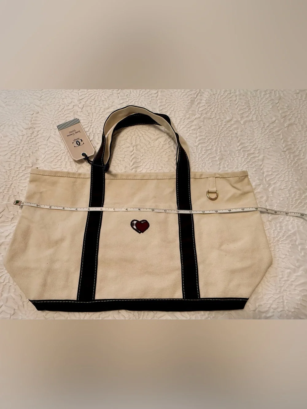 Tote bag - GC Design - white black w/red & plaid hearts.  NEW w/tags. 11x18x6.5”